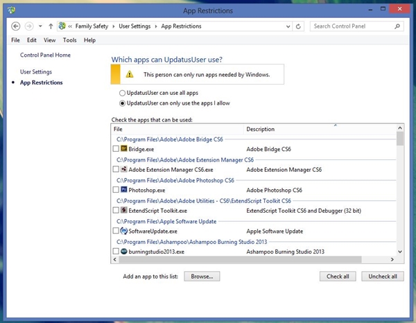 Sử dụng tính năng Family Safety để giới hạn người dùng trong Windows 8 12