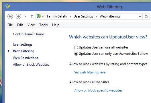 Sử dụng tính năng Family Safety để giới hạn người dùng trong Windows 8 7