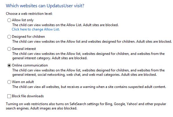 Sử dụng tính năng Family Safety để giới hạn người dùng trong Windows 8 8