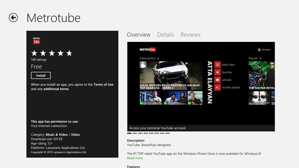 Ứng dụng xem Youtube nổi tiếng Metrotube 'cập bến' Windows 8/RT 1