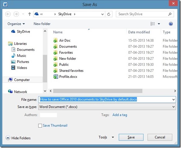 Làm thế nào để lưu trữ văn bản Office 2010 tự động lên SkyDrive? 6