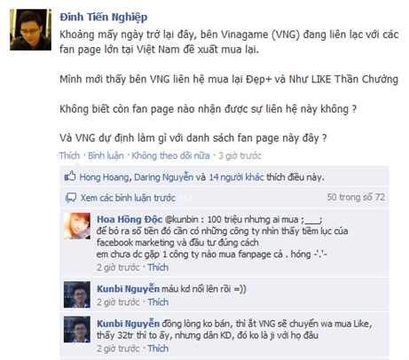 Xuất hiện tin đồn VNG mua lại c&aacute;c fanpage Facebook với gi&aacute; "tr&ecirc;n trời" 1