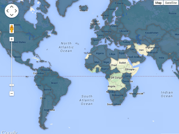 Trong bản đồ dưới đây, những quốc gia “bị Apple tẩy chay” là những nước có màu sáng.