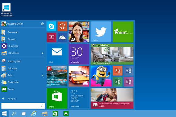 windows10 tech preview start menu