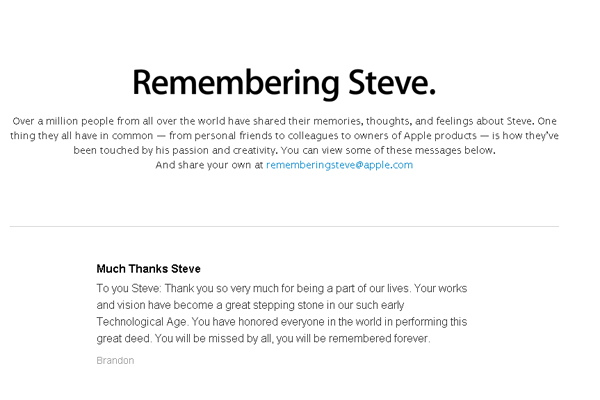 Trang web tưởng nhớ Steve Jobs trên website Apple.
