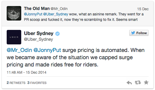Uber Sydney thông báo chính thức về chuyến đi miễn phí trên twitter cá nhân.