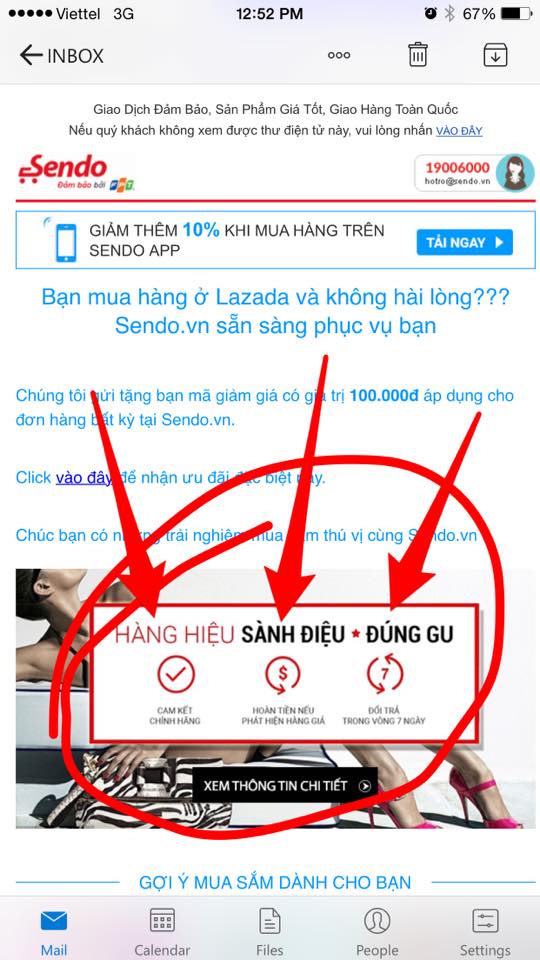 Email được cho là gửi từ Sendo đến các khách hàng Lazada, quảng bá về chương trình giảm giá - Ảnh: FB Le Thiet Bao