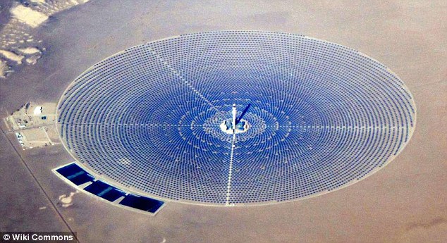 Biologists say 130 birds have caught fire in mid-air while entering an area of concentrated solar energy created by the 110-megawatt Crescent Dunes Solar Energy Project (pictured) near Tonopah, Nevada
