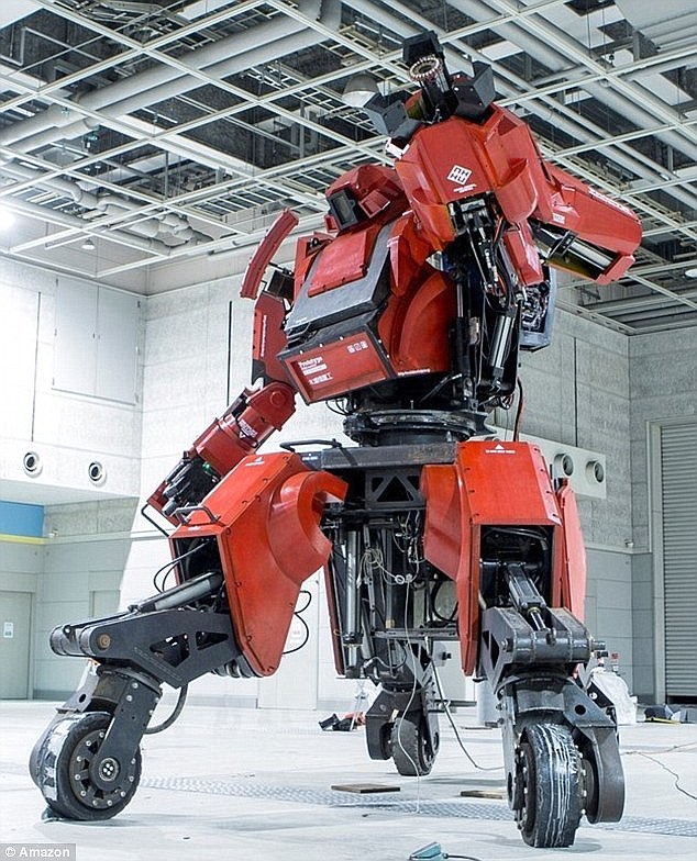 Fans of Ironman can buy themselves a red exoskeleton (pictured) - providing they have a spare $1 million (£659,000) - because a Japanese electronics firm is selling a 13ft (four metre) mechanical suit on Amazon that can be controlled by an iPhone, or by stepping foot in the device