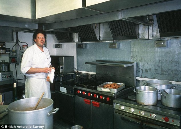 French chef Cyril Millet, a former Savoy Hotel pastry chef, at work in the kitchen of British Antarctic Surveys Rothera research station. Chefs need to be creative with the limited selection of ingredients they have to hand