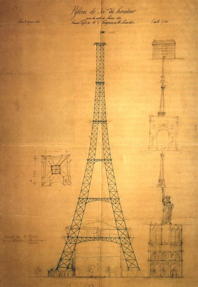 Bản phác thảo đầu tiên của tháp Eiffel.