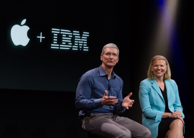 Tim Cook announcing Apples partnership with IBM CEO Ginni Rometty last summer. Photo: Apple