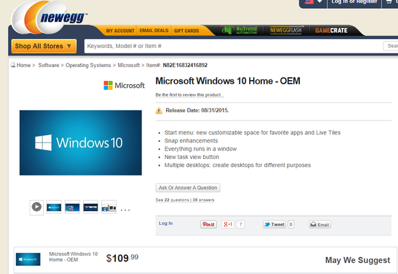 newegg windows 10 home price