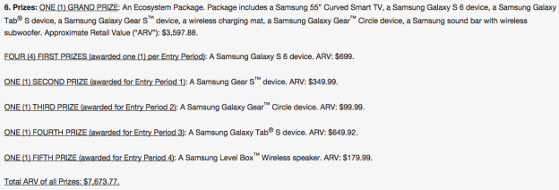 Ảnh chụp lại màn hình về chương trình quà tặng của T-Mobile. Theo đó, giá trị của Galaxy S6 là 699 USD.