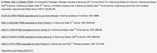 Ảnh chụp lại m&agrave;n h&igrave;nh về chương tr&igrave;nh qu&agrave; tặng của T-Mobile. Theo đ&oacute;, gi&aacute; trị của Galaxy S6 l&agrave; 699 USD.