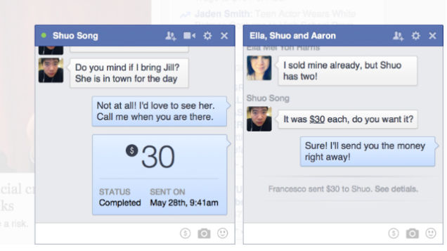 Facebook Messenger sẽ tự động nhận biết việc chuyển tiền khi khách hàng gõ ký hiệu tương ứng.