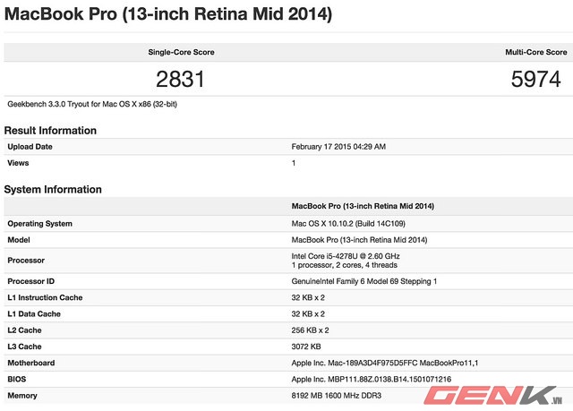 ... yếu hơn ~20% so với Haswell i5-4278U 2.6Ghz trên MacBook Pro 2014​