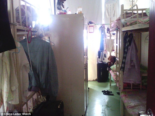 Crowded: Inside one of the dormitories in Shanghai where Tian Fulei and other Pegatron employees lived