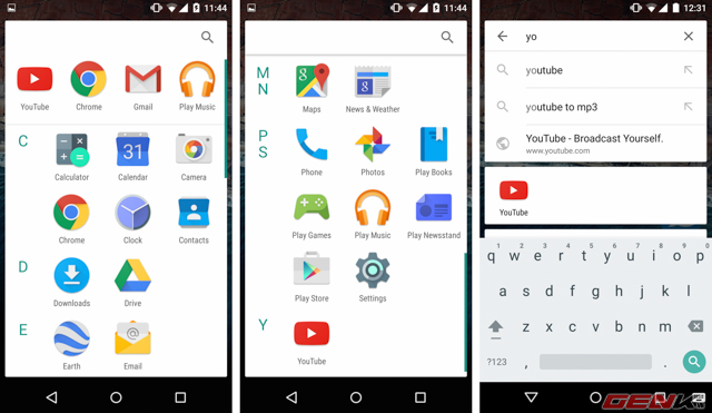 Apps Drawer mới trên Android M Developer Preview.