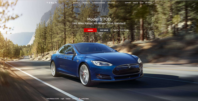 Website Tesla sau khi được phục hồi