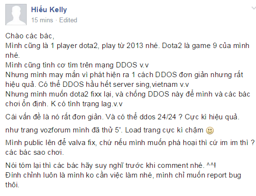 Hiếu Kelly tự tin có thể DDOS DOTA 2.