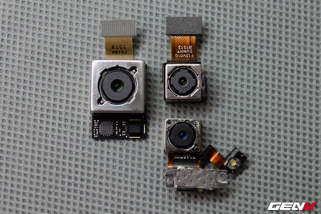 Từ trái qua, trên xuống: cụm camera sau của LG G4, Bphone và iPhone 5.