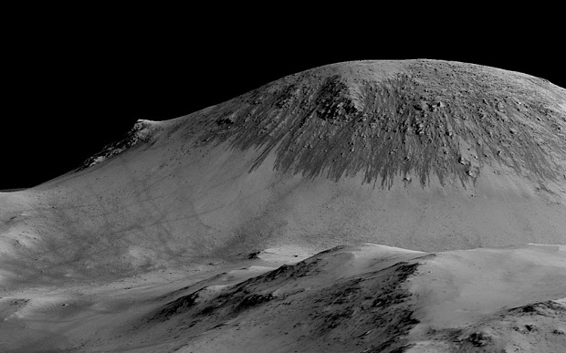  Hình ảnh những sườn dốc tại đỉnh núi lửa Horowitz, các vệt đen dài hơn 100m được cho là những dòng nước ngầm đang chảy trên Sao Hỏa 