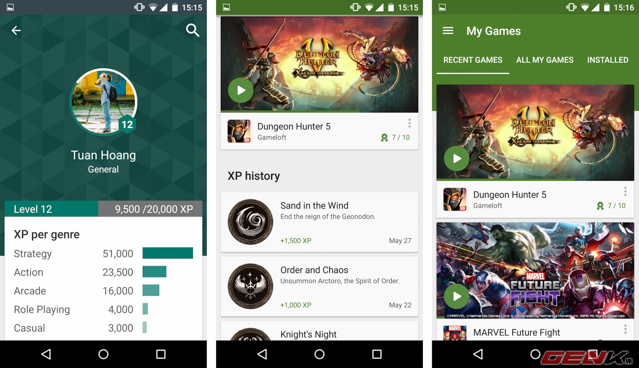 Giao diện Google Play Games