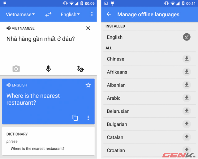 Google Translate hỗ trợ nhiều ngôn ngữ và cho phép tải về để sử dụng offline