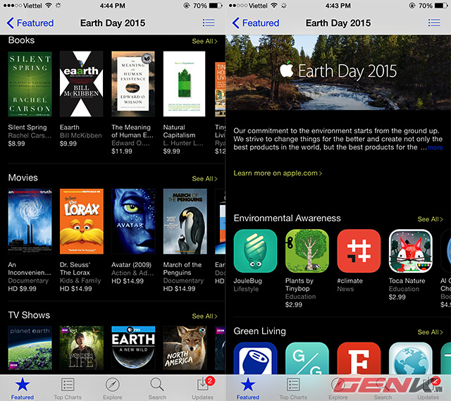 Mục Earth Day 2015 đ&atilde; c&oacute; mặt tr&ecirc;n App Store