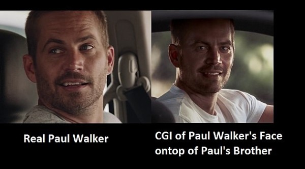 Khuôn mặt của Paul Walker được tái tạo lại bằng kĩ xảo máy tính trên cơ thể của người anh em trai.