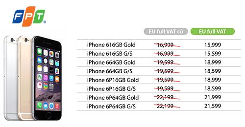 
Mức gi&aacute; ni&ecirc;m yết sau khi giảm của iPhone 6 v&agrave; 6 Plus ch&iacute;nh h&atilde;ng.
