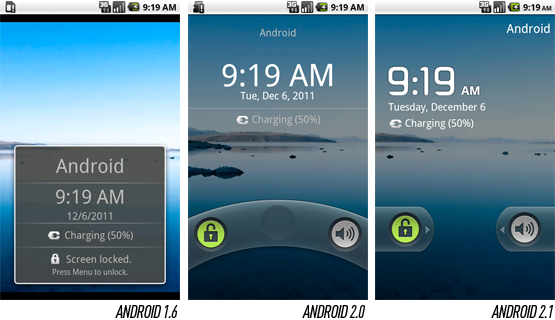 Giao diện màn hình khóa của Android 1.6, 2.0 và 2.1
