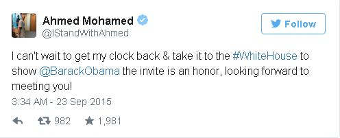  Ahmed cho biết chuyến đi tiếp theo của mình sẽ là đến Nhà Trắng và gặp mặt tổng thống Obama. 