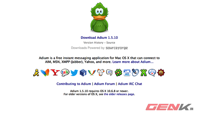 Adium hỗ trợ rất nhiều trình chat, và chúng ta có thể tuỳ biến rất nhiều