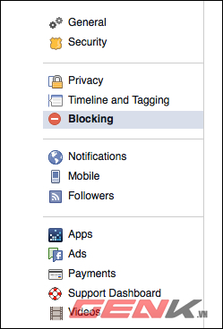 Trong giao diện Settings, chọn Blocking
