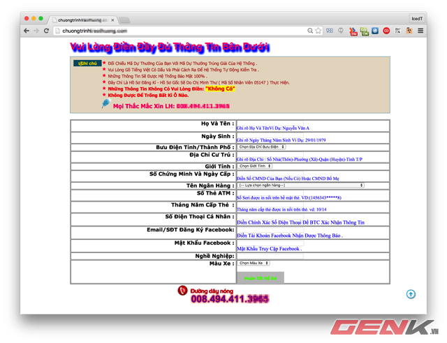Trang web lừa đảo mà các đối tượng dùng để dụ dỗ người dùng nhập các thông tin cá nhân.