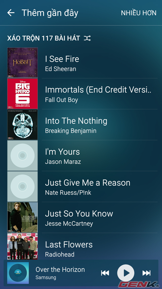 Galaxy S6 đã nhận được trọn các bài hát sau khi chuyển dữ liệu xong.