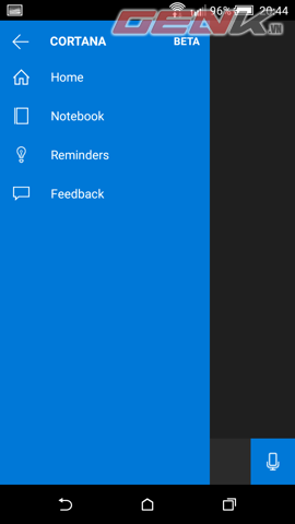 Người dùng có thể thay đổi thiết lập của Cortana bằng menu trên cùng bên trái
