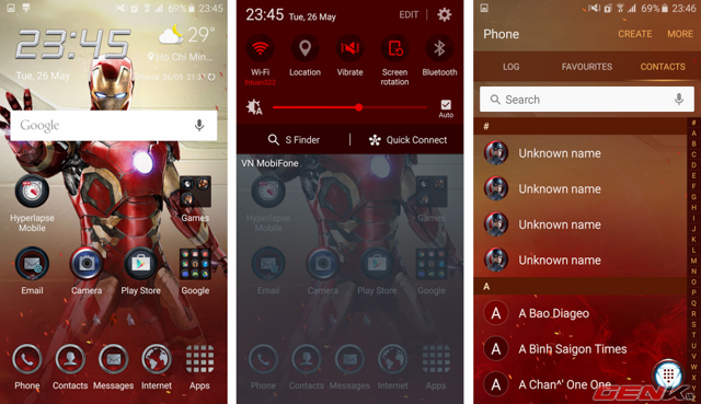 Theme Ironman trên Galaxy S6 trông khá đẹp mắt.
