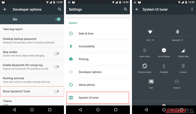 System UI Tuner trên Android M Developer Preview.