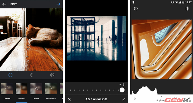 Từ trái qua phải: Instagram, VSCO Cam, Snapseed