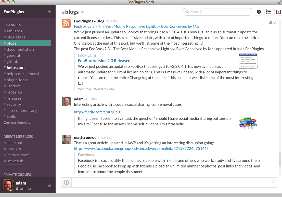  Giao diện Slack với các channel cho phép người dùng làm việc với các nhóm riêng trong cả công ty 