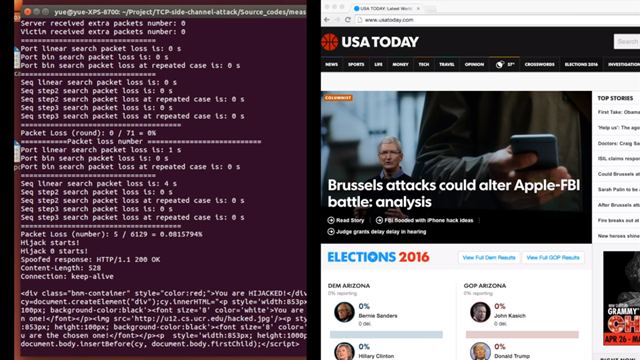 Demo bằng việc chèn mã vào dòng dữ liệu qua trang USA Today (ảnh cắt từ clip)