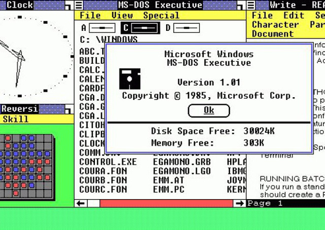 Giao diện thô kệch của Windows 1.01