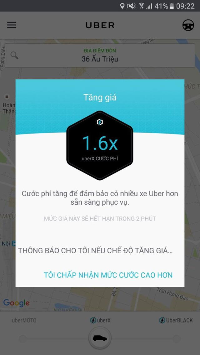 Thới tiết mưa bão, mức giá taxi Uber thay đổi theo từng phút