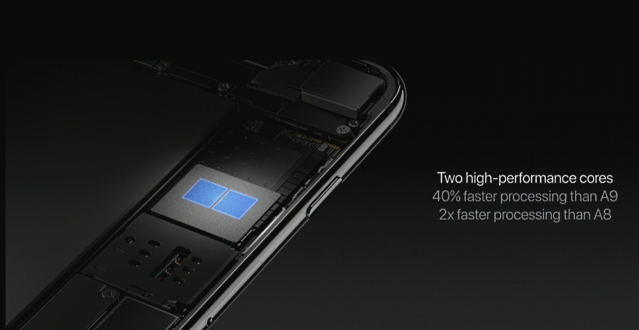  Chip Apple A10 Fusion gồm 2 nhân hiệu năng cao và 2 nhân tiết kiệm điện 