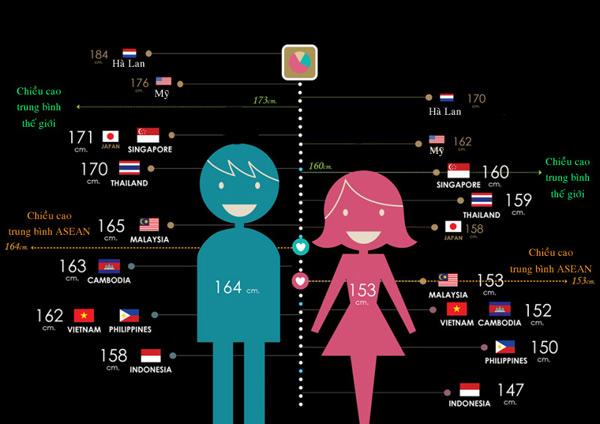  So sánh chiều cao trung bình của người Việt với các nước trên thế giới 