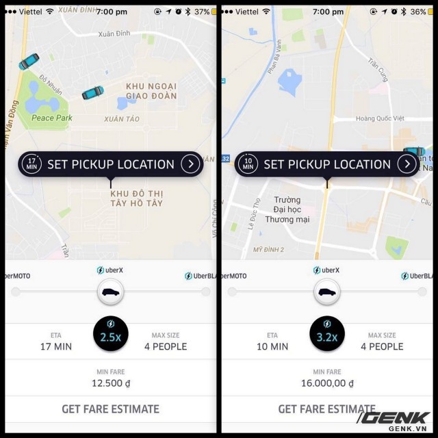  Giá xe Uber tăng cao tại các khu vực xa trung tâm 