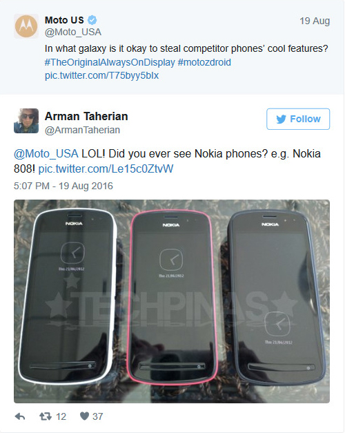  @Moto_USA LOL! Bạn đã nhìn thấy cái điện thoại của Nokia chưa? Ví dụ Nokia 808 này! 